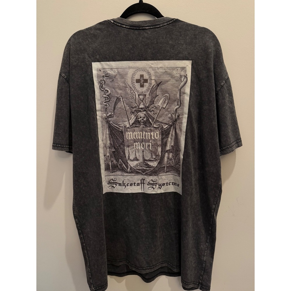 Men's 2XL Gothic Skull Cross Graphic T-Shirt Black Y2K Grunge Streetwear